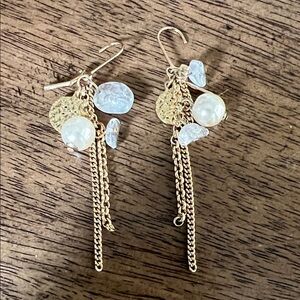 Chic Gold and White Dangle Earrings